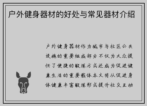 户外健身器材的好处与常见器材介绍